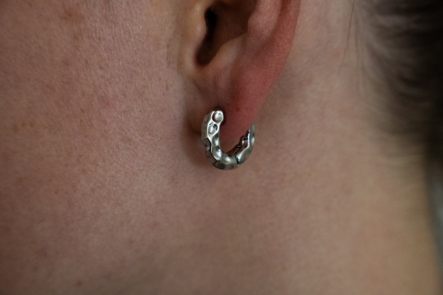 Hammered Huggie Silver