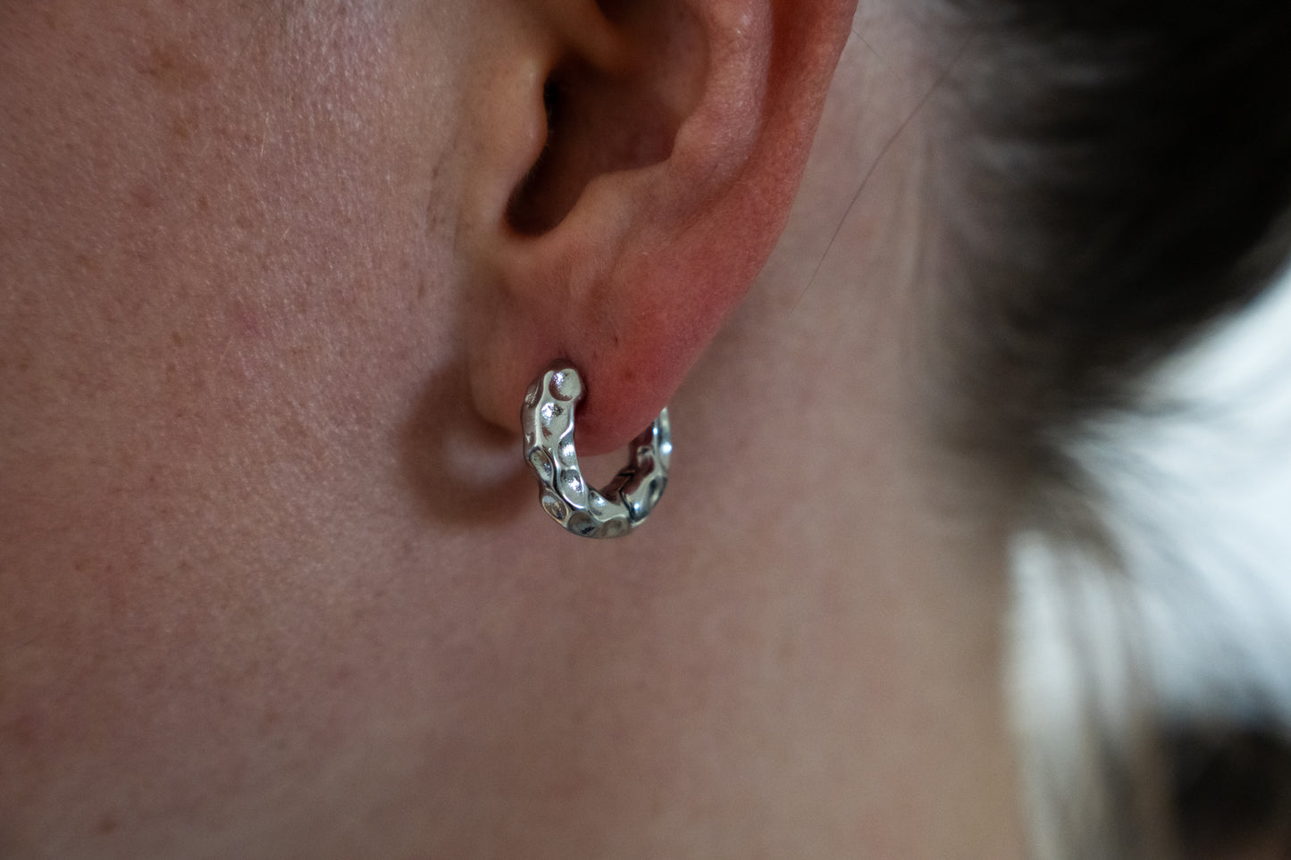 Hammered Huggie Silver