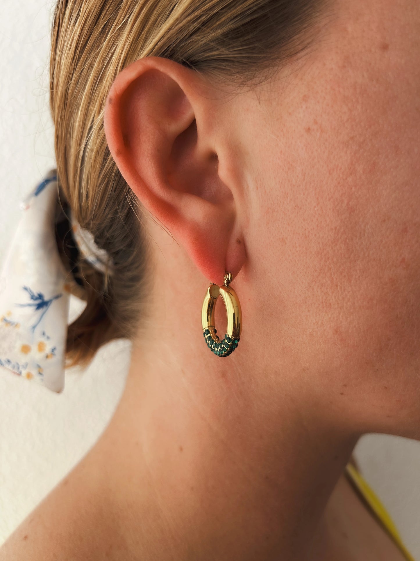 Rhinestones Earrings Green