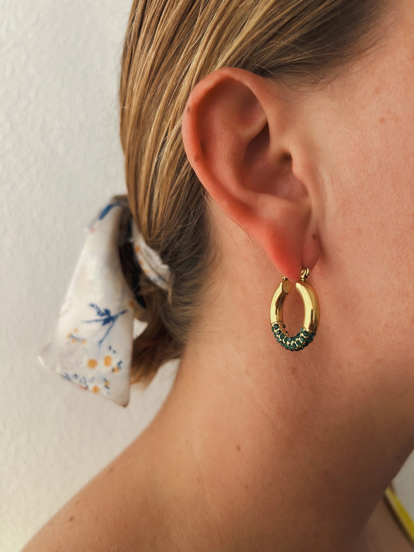 Rhinestones Earrings Green