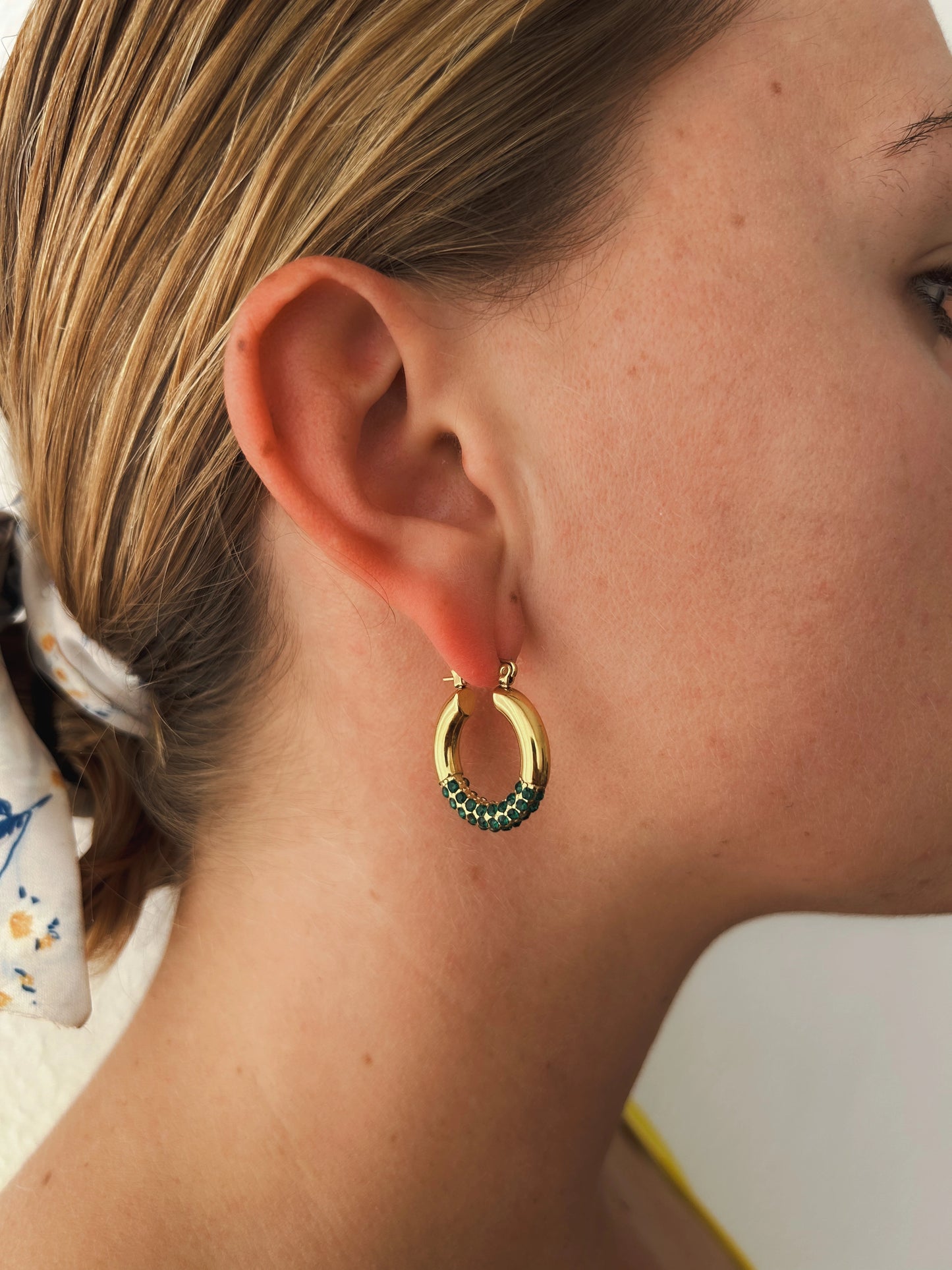 Rhinestones Earrings Green