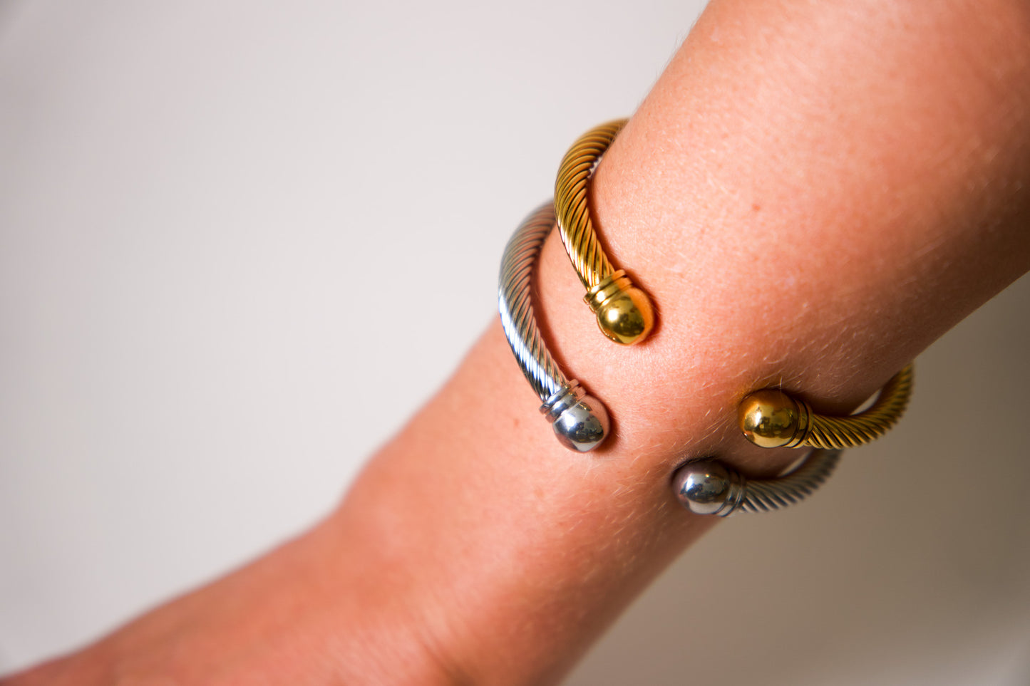 Gold and silver twisted cable cuff bracelet, 18k gold plated stainless steel, Mac&Coco South Africa