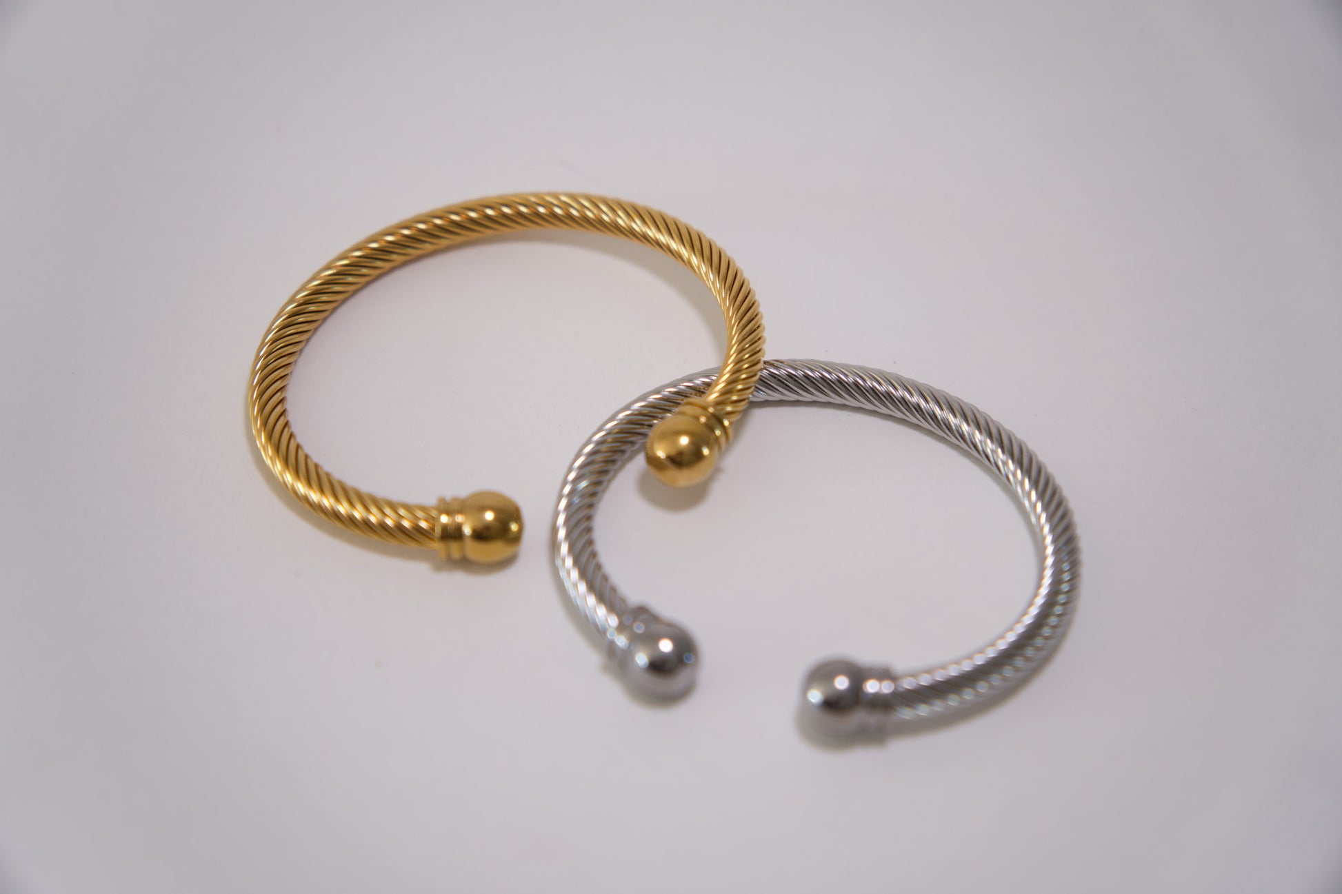 Gold and silver twisted cable cuff bracelet, 18k gold plated stainless steel, Mac&Coco South Africa