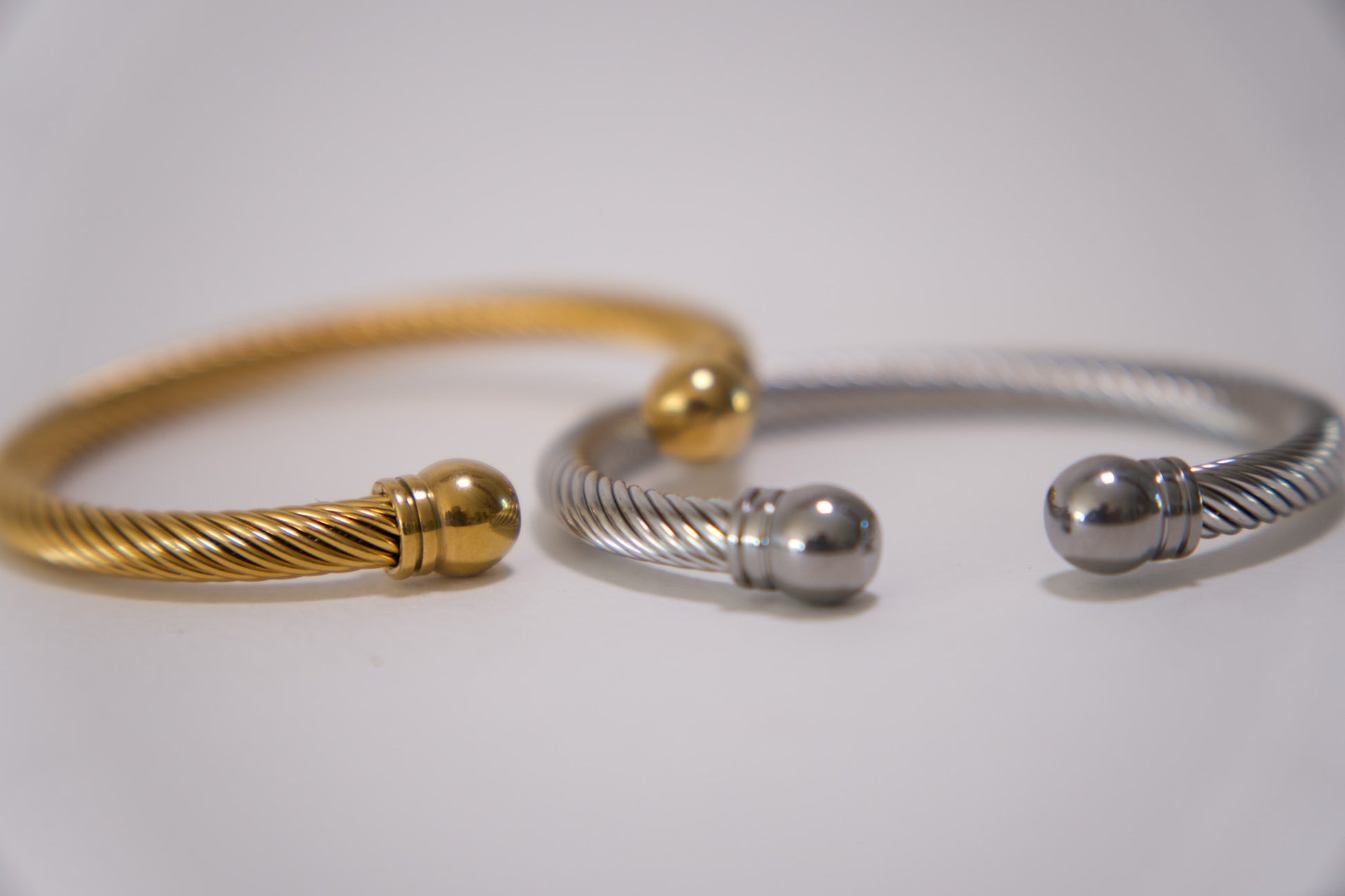 Gold and silver twisted cable cuff bracelet, 18k gold plated stainless steel, Mac&Coco South Africa