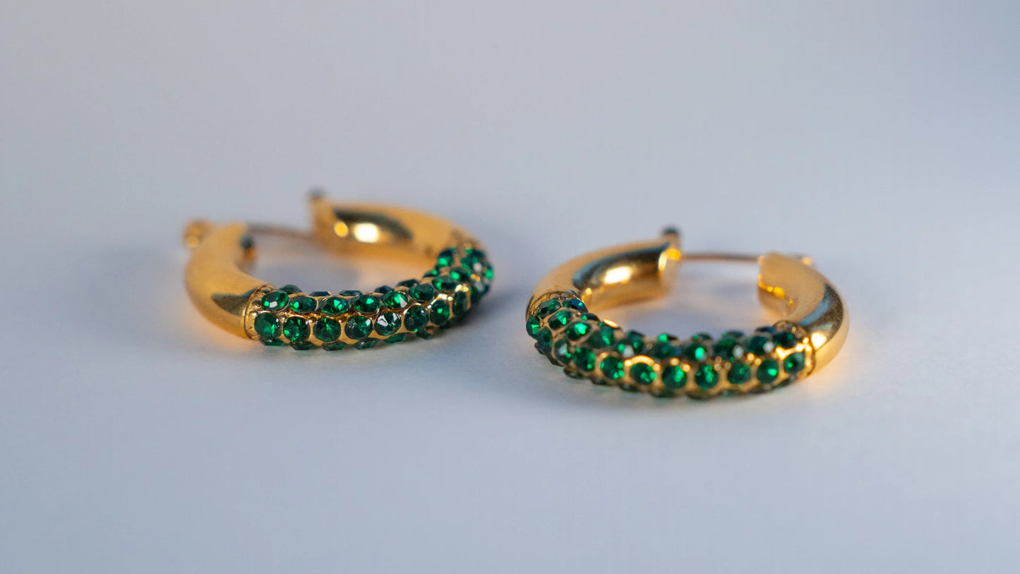 Rhinestones Earrings Green