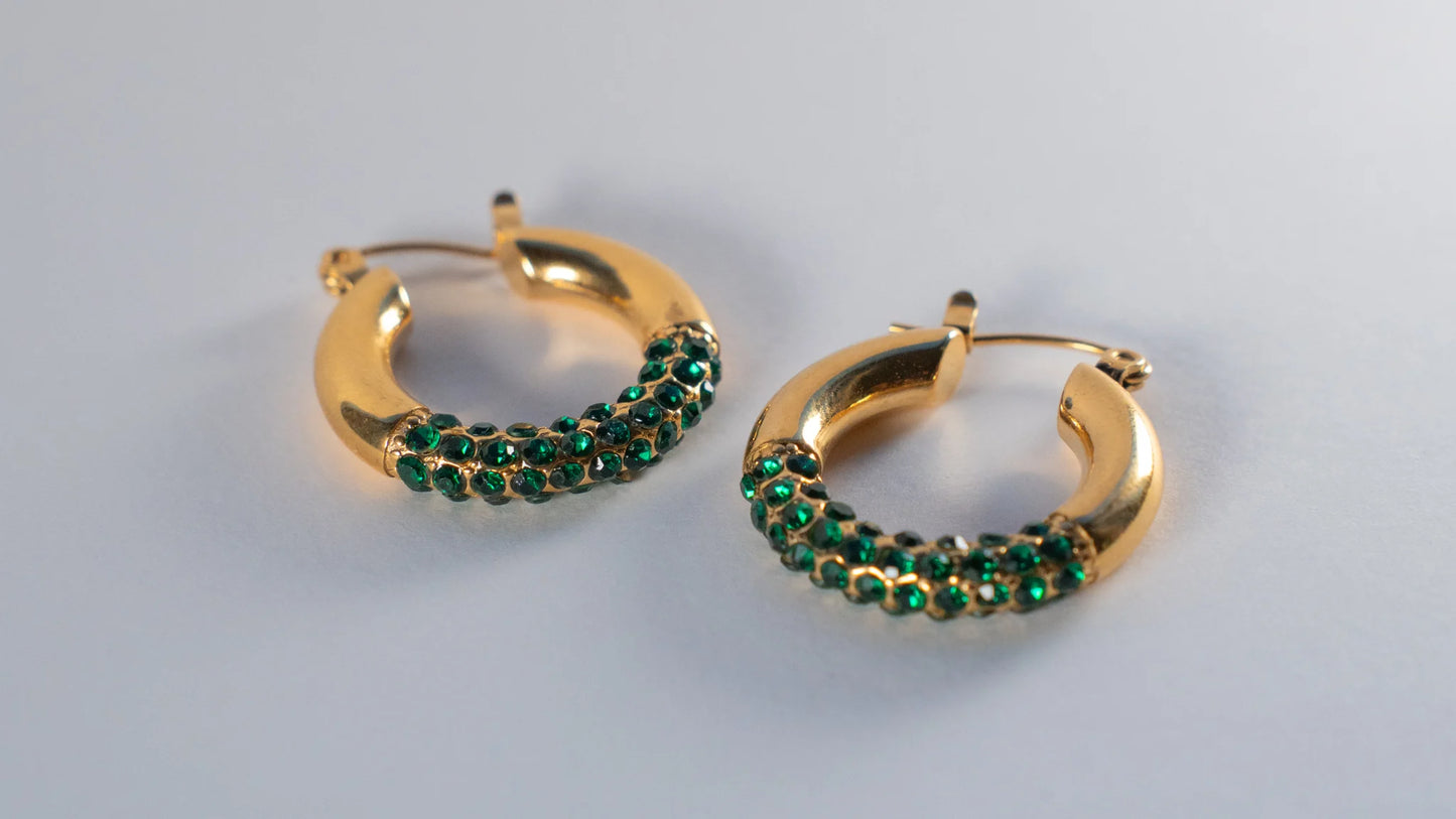 Rhinestones Earrings Green