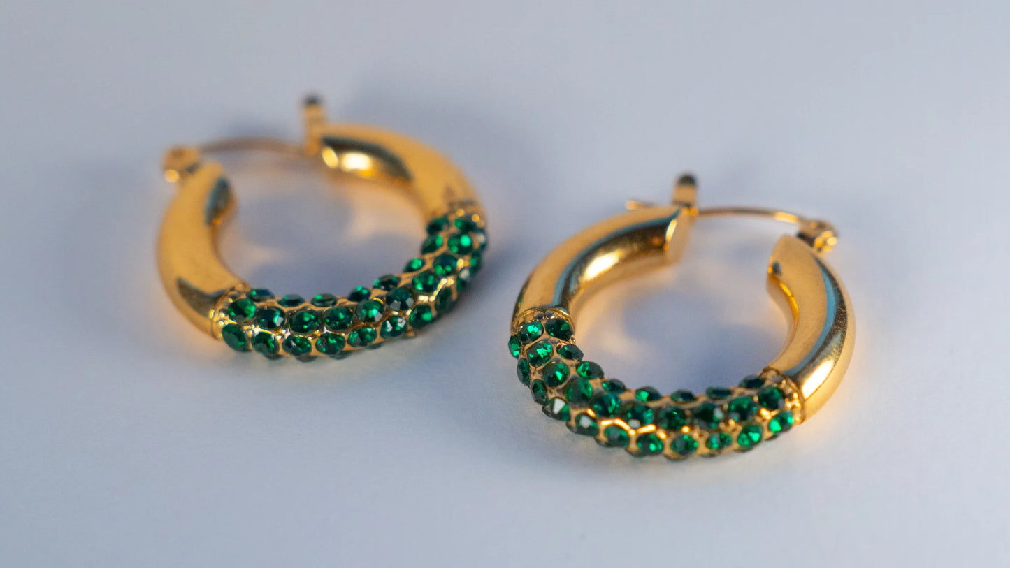 Rhinestones Earrings Green
